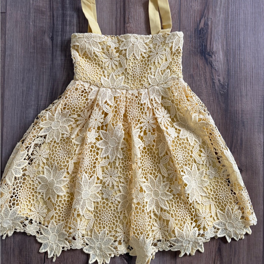 Charming Yellow Lace Kids Dress